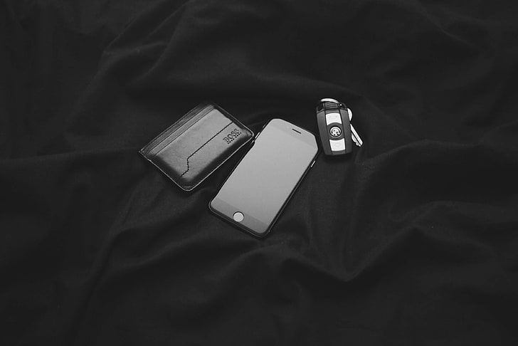apple, black and white, bmw, iphone, keys, mobile phone, screen, HD wallpaper