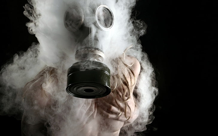 person wearing smoking gas mask, girl, smoke, the situation, smoke - Physical Structure