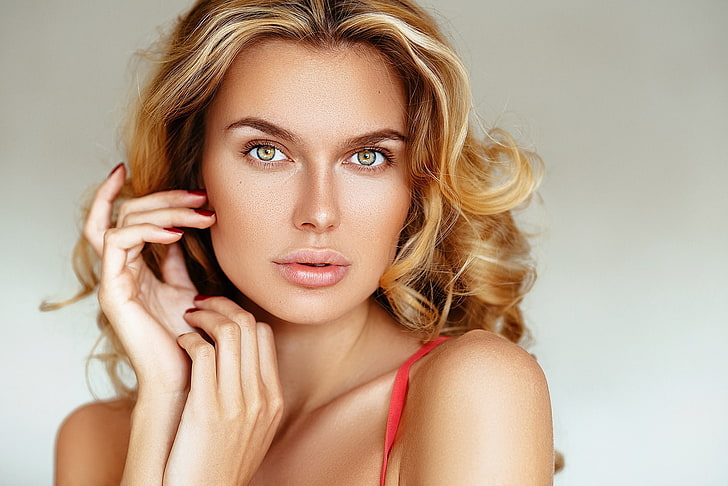 women, blonde, Alina Matsenko, face, portrait, simple background, HD wallpaper