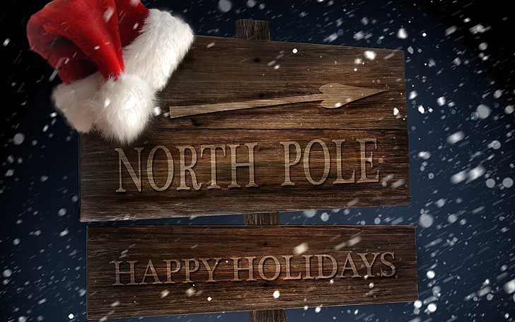 North Pole Happy Holidays poster, snow, winter, Christmas, text, HD wallpaper
