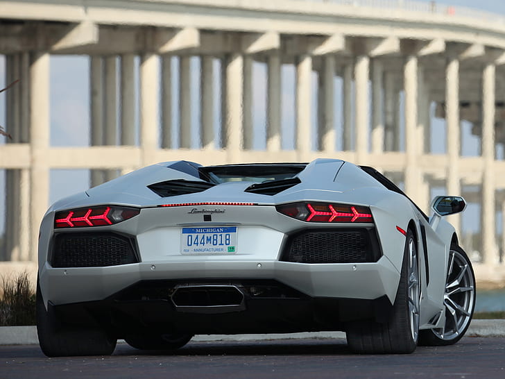 white, roadster, back, LP700-4, Lamborghini, aventador, Lamborghini Aventador, HD wallpaper