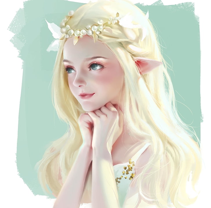 HD wallpaper: Fairy, elf, blonde, flower, za, wreath, luminos, cute ...