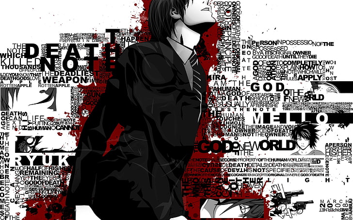 Death Note wallpaper, anime, Yagami Light, typography, text, communication
