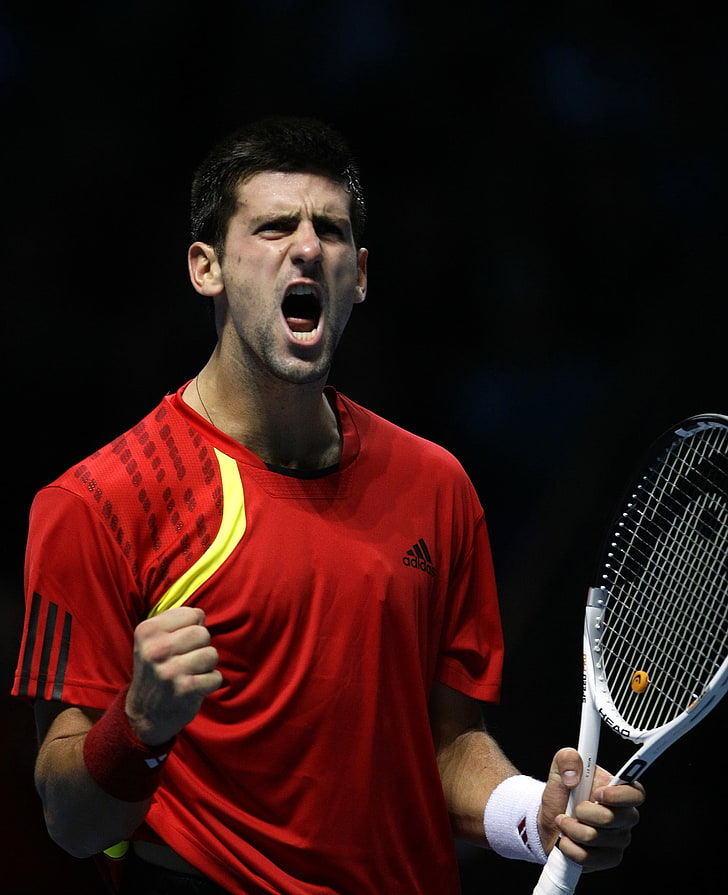 Novak Djokovic - US Open 2011 Winner, men's red and yellow adidas crew-neck t-shirt