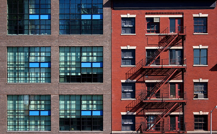Blue and Orange Buildings, United States, New York, brick, newyork, HD wallpaper