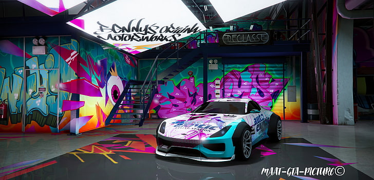 white and teal sports car digital wallpaper, Grand Theft Auto V, HD wallpaper