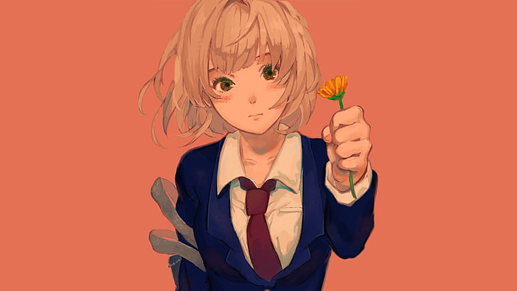 anime, anime girls, manga, blonde, orange, orange background