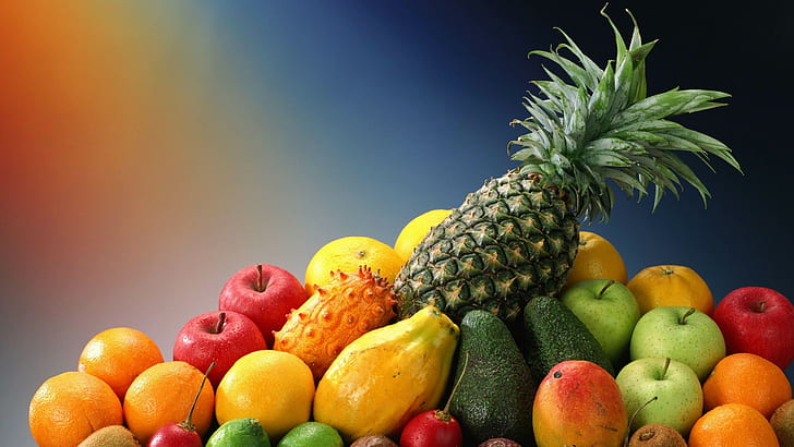 Fruit, Pineapple, Apples, Oranges, Pear, HD wallpaper