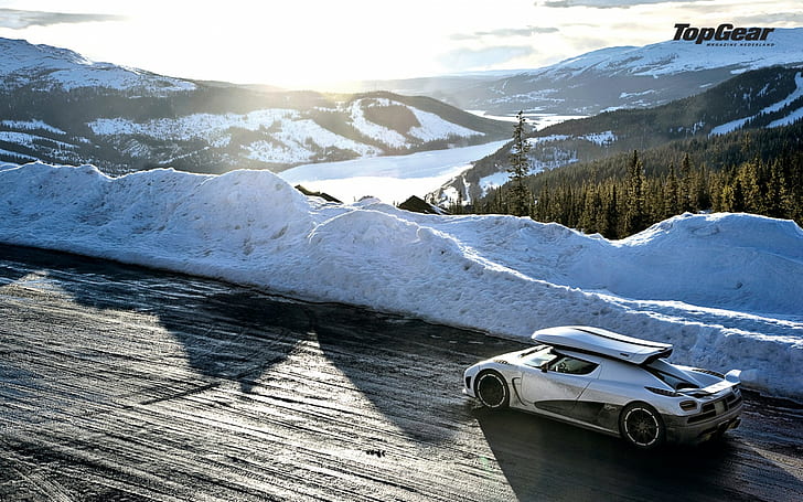 Koenigsegg Agera Top Gear Landscape Winter Snow Sunlight HD, gray koenegsegg agera r