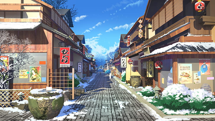 Anime Style Background, Winter Landscape Aurora, Mountain, Village, Snow,  Generative Ai Stock Image - Image of dusk, town: 280658515