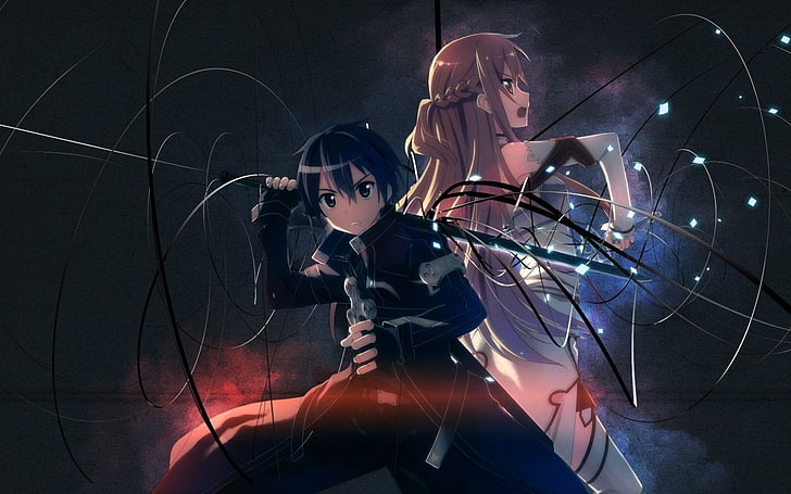 Sword Art Online Kirito and Asuna, anime, fan art, Yuuki Asuna, HD wallpaper