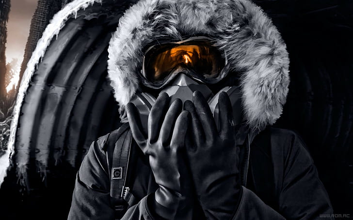 Romantically Apocalyptic, Vitaly S Alexius, winter, gas masks, HD wallpaper