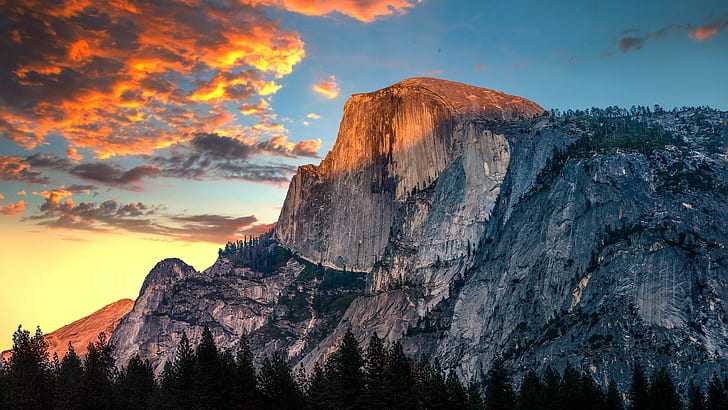 nature, mountains, cliff, rock, sunset, Yosemite National Park, HD wallpaper