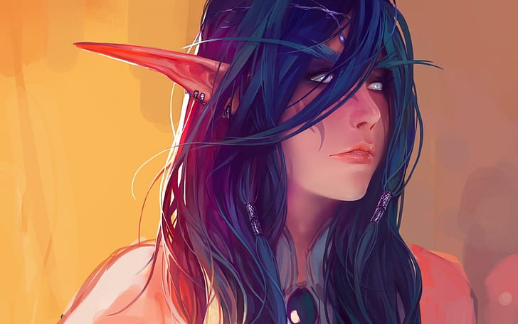 Elves, Night Elves, Fantasy Art, World of Warcraft, anime elf girl graphics, HD wallpaper