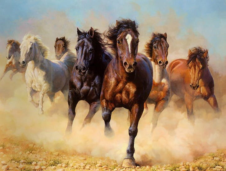 HD wallpaper: animal, art, group, horses, mammal, animal themes, domestic  animals | Wallpaper Flare