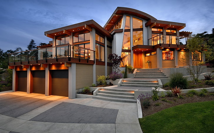 gray concrete house, architecture, modern, built structure, building exterior, HD wallpaper