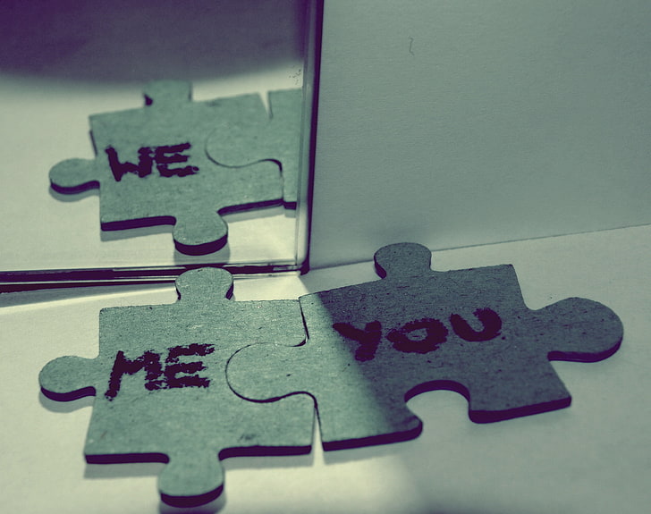 two grey Me and You jigsaw puzzles, love, we, together, solution
