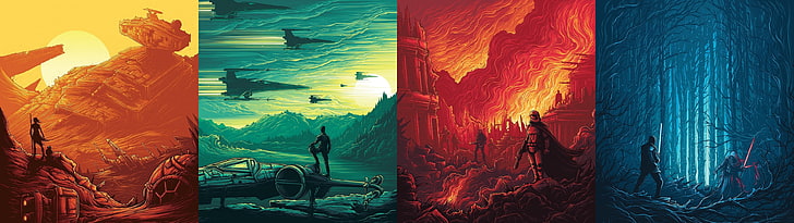 silhouette of man wallpaper, Star Wars, multiple display, multi colored