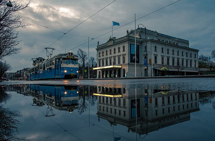 the evening, tram, Sweden, Gothenburg, HD wallpaper