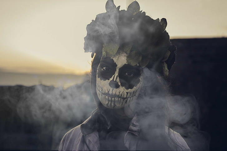 Dia de los Muertos, Skull Face, women, smoke, HD wallpaper