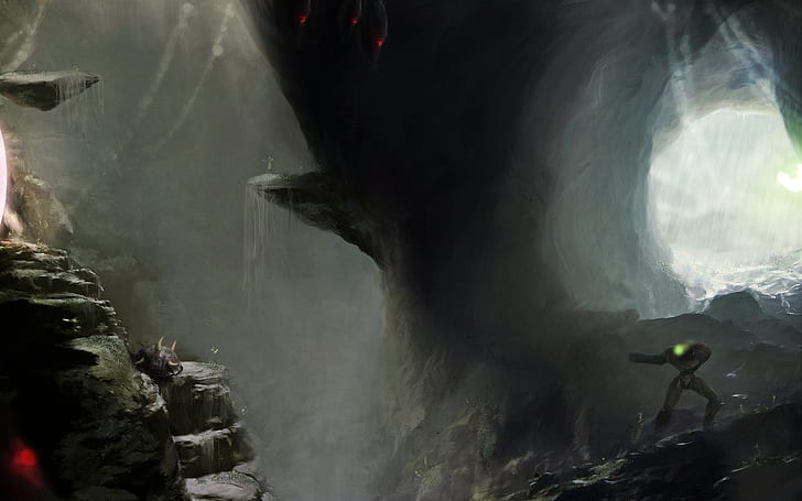 Metroid Samus Nintendo HD, cave art illustration, video games