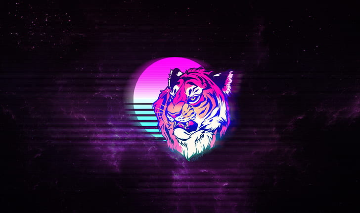 Minimalism, Tiger, Space, Cat, Art, Synth, Retrowave, Synthwave, HD wallpaper