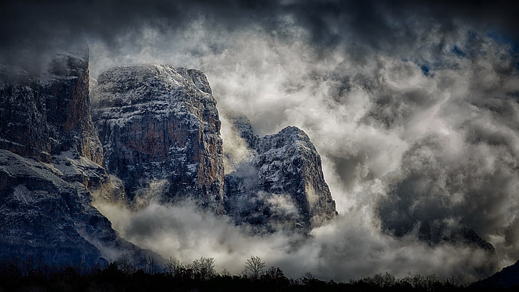 nature, photography, landscape, mountains, clouds, mist, snow, HD wallpaper
