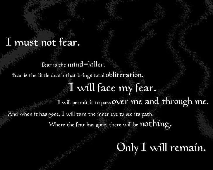 black background with text overlay, Dune (series), motivational