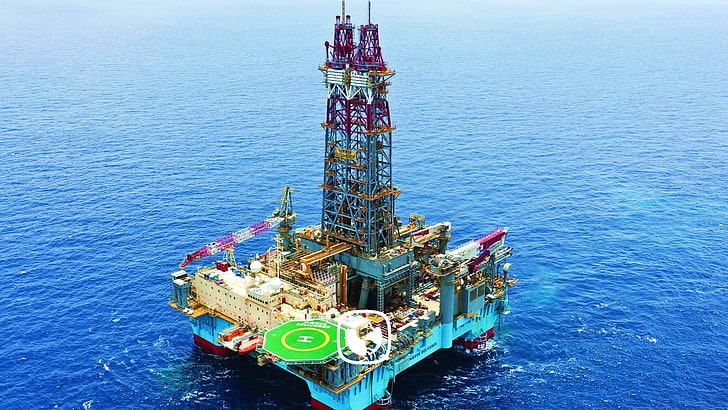 Oil, Maersk, Industrial, Rig, Building, oil industry, sea, water, HD wallpaper
