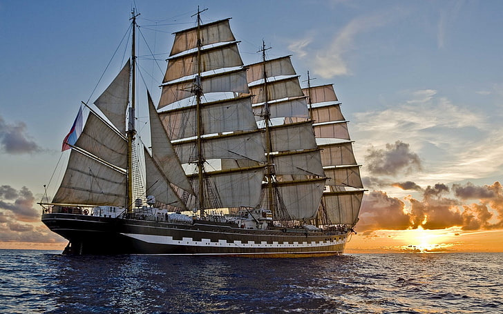 sailing ship, sea, vehicle, nautical vessel, water, transportation, HD wallpaper