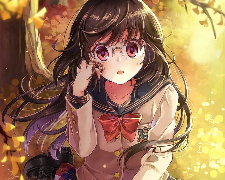 Brown Hair Girl With Glasses Anime