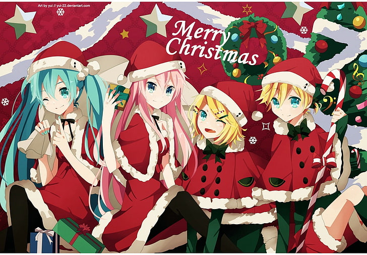 anime, anime girls, Vocaloid, Hatsune Miku, Christmas, Megurine Luka, HD wallpaper