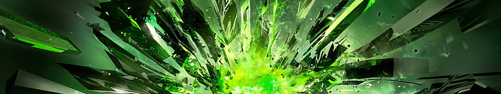 green and black wallpaper, abstract, explosion, crystal , Nvidia