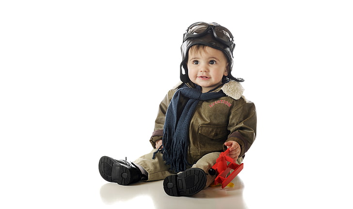 Cute baby boy, Outfit, Toy plane, Pilot, 5K