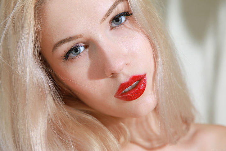 Marianna Merkulova, women, MetArt Magazine, red lipstick, blonde, HD wallpaper