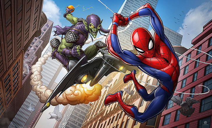New York City, Spider-Man, Patrick Brown, Green Goblin, HD wallpaper