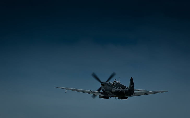 Spitfire At Dusk, supermarine, airplane, vintage, wwii, classic