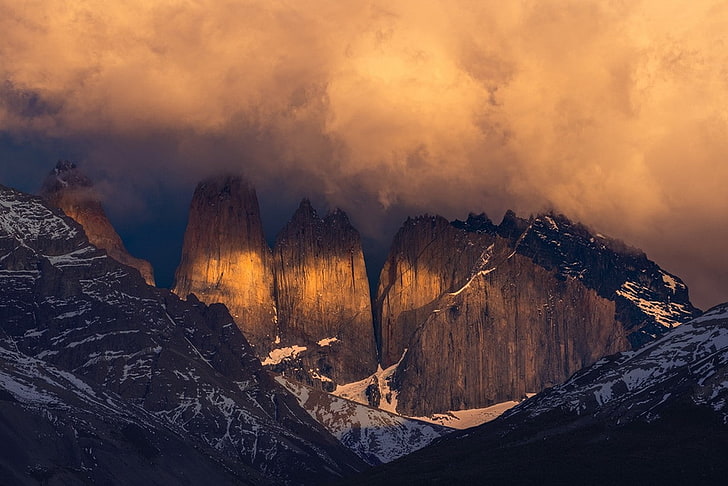 nature, Torres del Paine, landscape, Chile, mountains, sunset, HD wallpaper