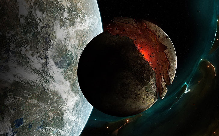 planet illustration, space art, nebula, science fiction, explosion, HD wallpaper