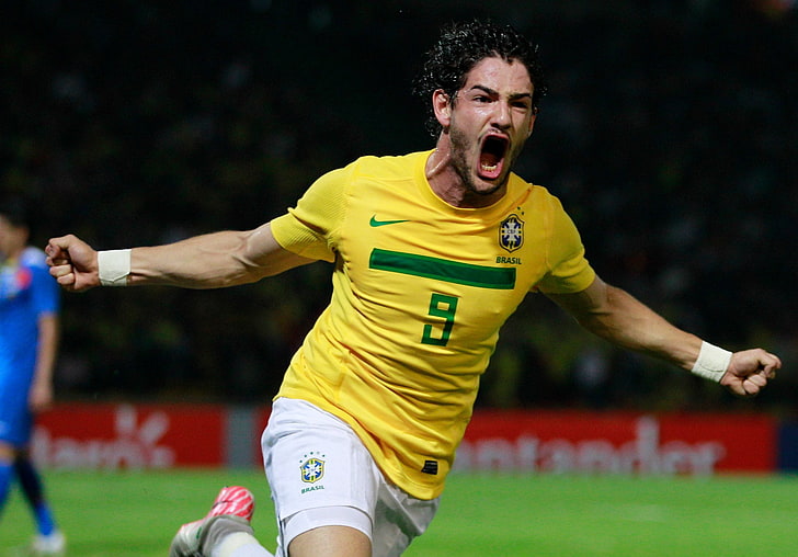 men's yellow and green soccer jersey shirt, joy, goal, Brazil, HD wallpaper