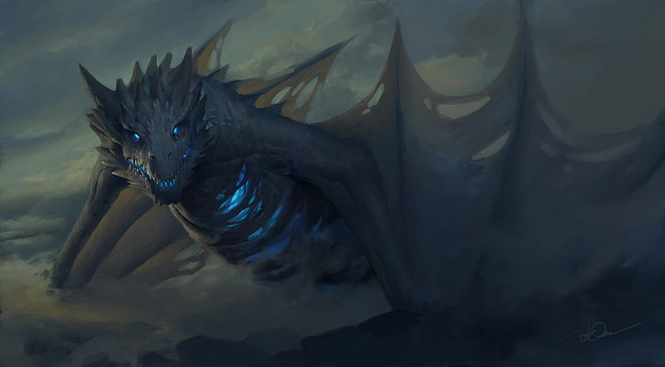 Hd Wallpaper Gray And Blue Dragon Online Game Digital