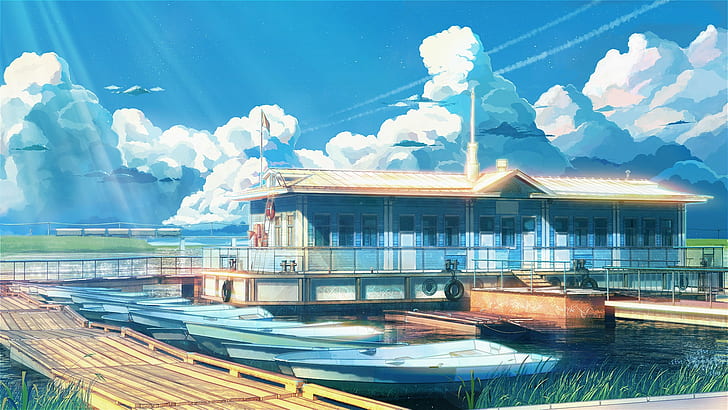 boat, clouds, Everlasting Summer, sunlight, ArseniXC, HD wallpaper