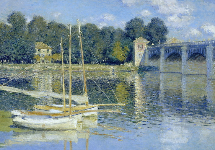 landscape, picture, boats, Claude Monet, The bridge at Argenteuil