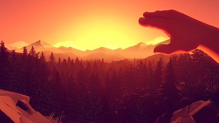 pine-covered mountain digital wallpaper, Firewatch, video games