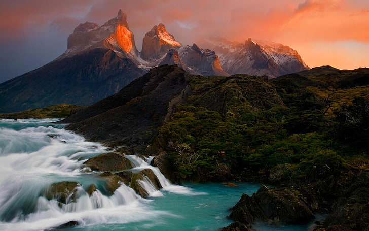 nature, mountains, hills, river, waterfall, scenics - nature, HD wallpaper