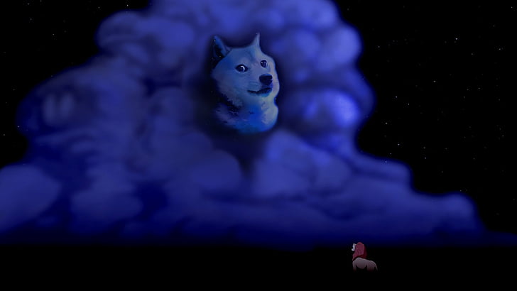 clouds, disney, dog, doge, fantasy, king, lion, meme, night, HD wallpaper