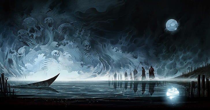 ocean and ghost themed fantasy digital wallpaper, fantasy art, HD wallpaper
