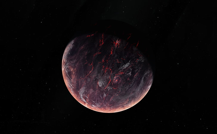 Volcanic Planet, red planet, Space, retina, starkiteckt, spaceart, HD wallpaper