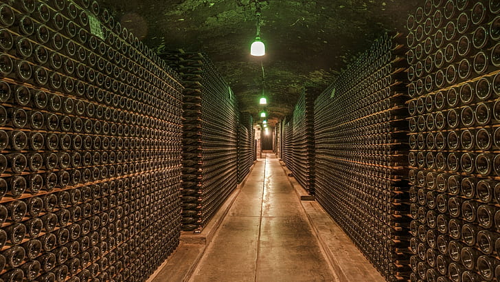 USA, bottles, HDR, wine, California, hallway, cellars, lights