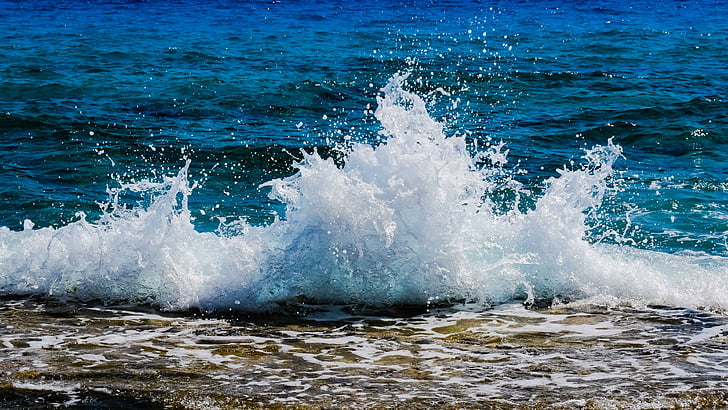 sea, wave, water, wind wave, body of water, ocean, shore, drops, HD wallpaper